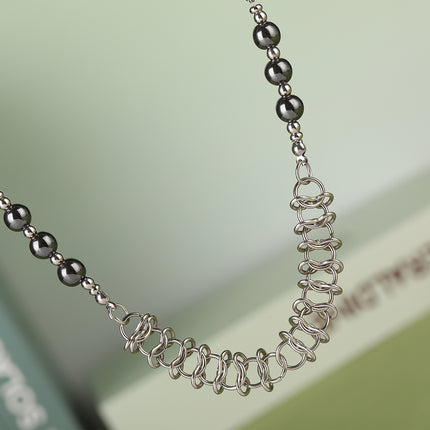 Collar De Cadena De Espina De Pescado Con Perlas De Moda Europea Y Americana