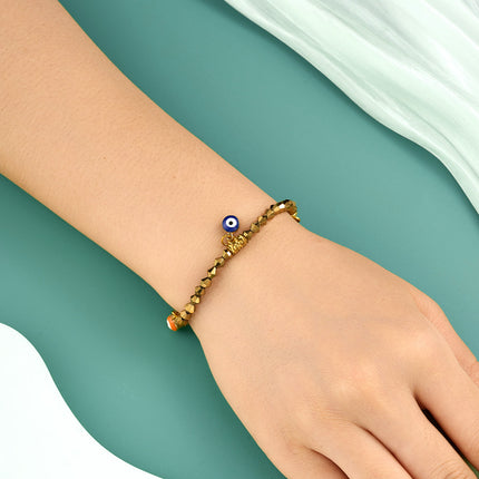 Pulsera De Cuentas De Cristal Doradas Y Aleación Para Mujer