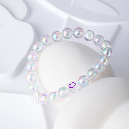 Pulsera De Acero Inoxidable Con Cuentas De Cristal Y De Carita Feliz
