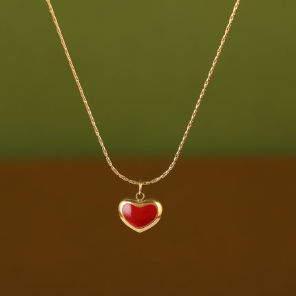 Collar Simple De Acero Inoxidable Clásico Con Corazón Roja De Moda Casual Versátil