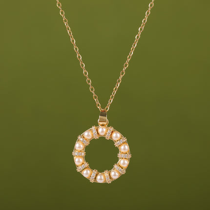 Collar Simple De Moda Con Colgante De Anillo De Perlas De Lujo Ligero De Acero Inoxidable