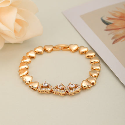 Pulsera De Cobre Con Corazones Lisos Y Con Zirconias Estilo Delicado