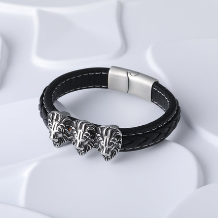 Pulseras Artesanales De Hilo Con Cabeza De León En Acero Inoxidable