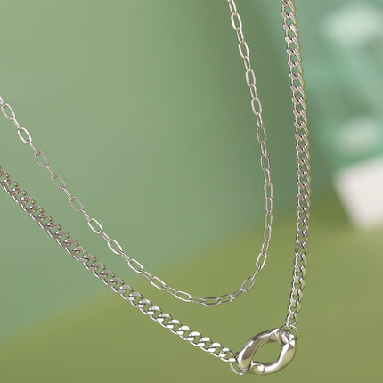 Collar De Cadena De Doble Capa Personalizada De Moda De Acero Inxidable Con Rótulo Largo
