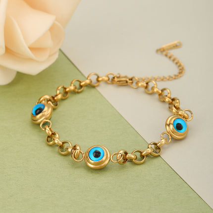 Pulsera Acero Dorada Con Ojo Azul, Diseño Minimalista Y Elegante