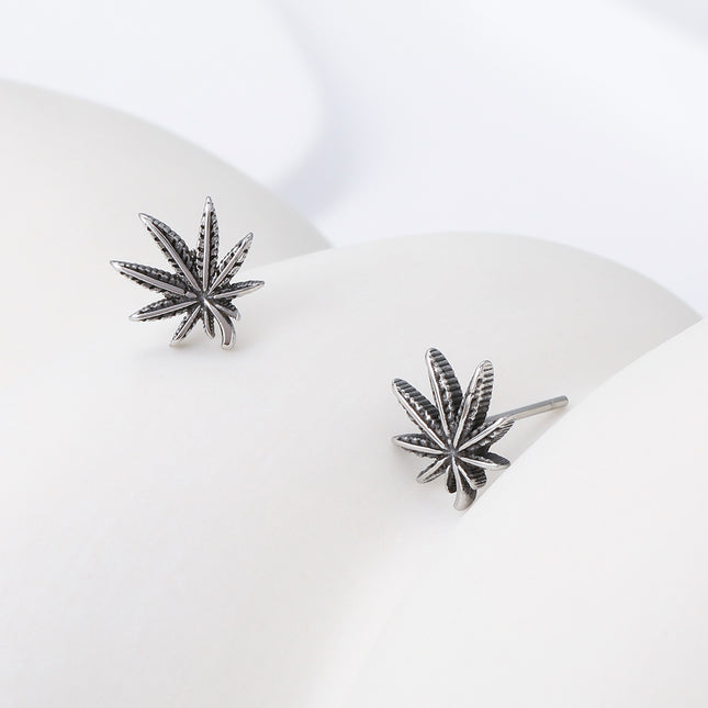 Pendientes De Algas Vintage Diseño Aretes Para Hombre De Acero Inoxidable Chapado En Plata