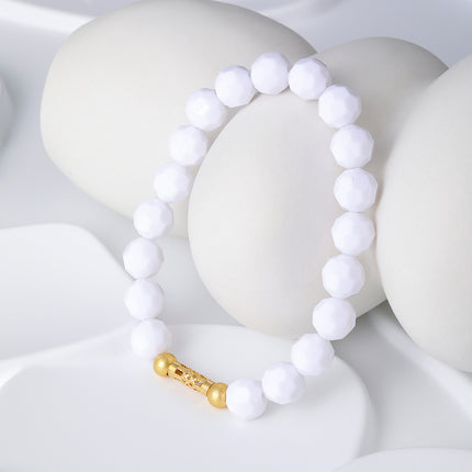 Pulsera De Cuentas De Cristal Blanco Con Corte De Mármol