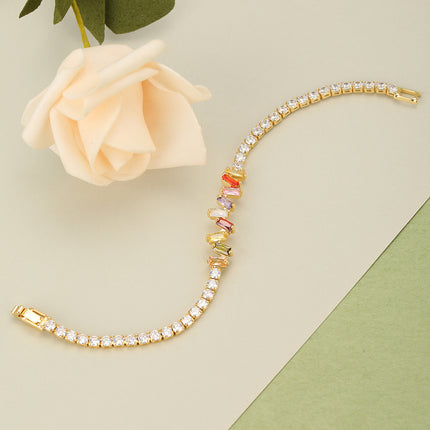 Pulsera De Cobre Con Circón En Rectángulos Y Cadenas Cuadradas