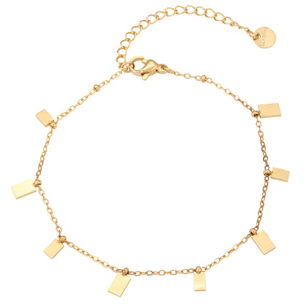 Pulsera Geométrica Minimalista Con Colgante Cuadrado, Acero 14K