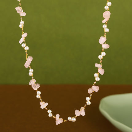 Collar De Piedras De Colores Con Cuentas De Moda Con Perlas De Cristal De Cadena De Acero Inoxidable