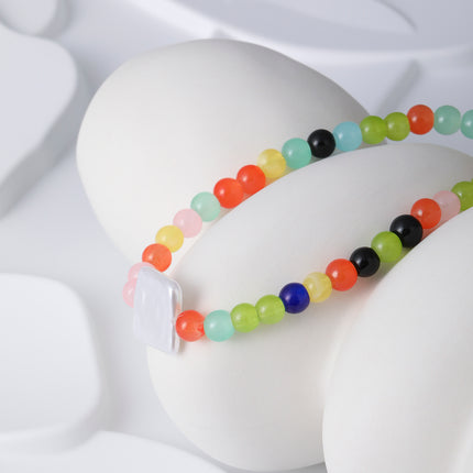 Pulsera De Cuentas De Cristal Multicolor Con Acero Inoxidable