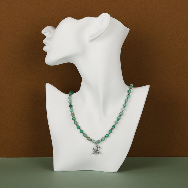 Collar Retro De Cuentas De Vidrio Verde De Lujo Leve Con Bolas De Moda Con Bolas