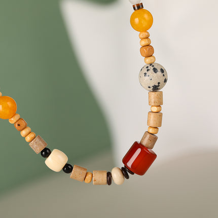Collar Con Diseño Vintage De Piedra Natural Y Madera Mostacillas Para Mujer
