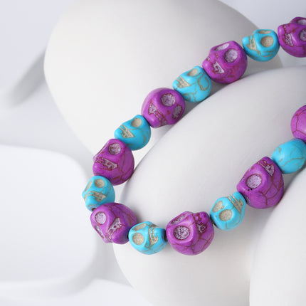 Pulsera De Acero Inoxidable Con Cuentas De Calaveras Azules Y Moradas