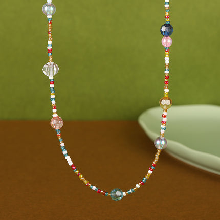 Collar De Cuentas De Vidrio De Colores Bohemia Cristal De Moda Con Cadena De Acero Inoxidable 316