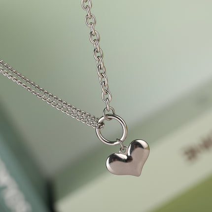 Collar Simple De Acero Inoxidable Versátil Con Colgante De Corazón Plata De Moda Casual