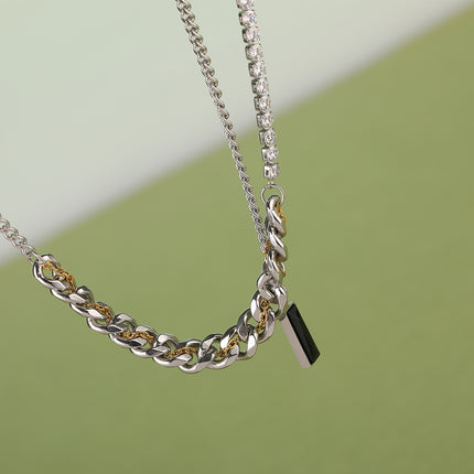Collar Personalizada De Cadena De Hebilla Plana Con Diamantes De Moda Con Ladrillo Negro