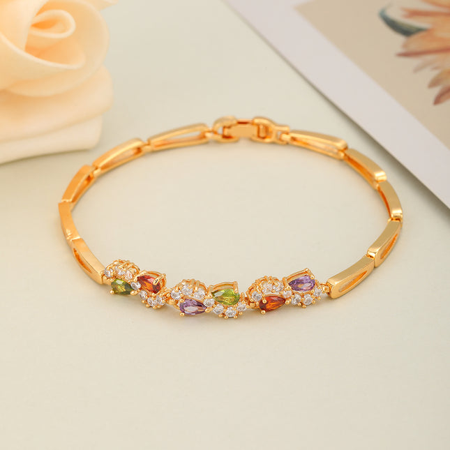 Pulsera De Cobre Con Circonitas De Colores En Diseño Minimalista