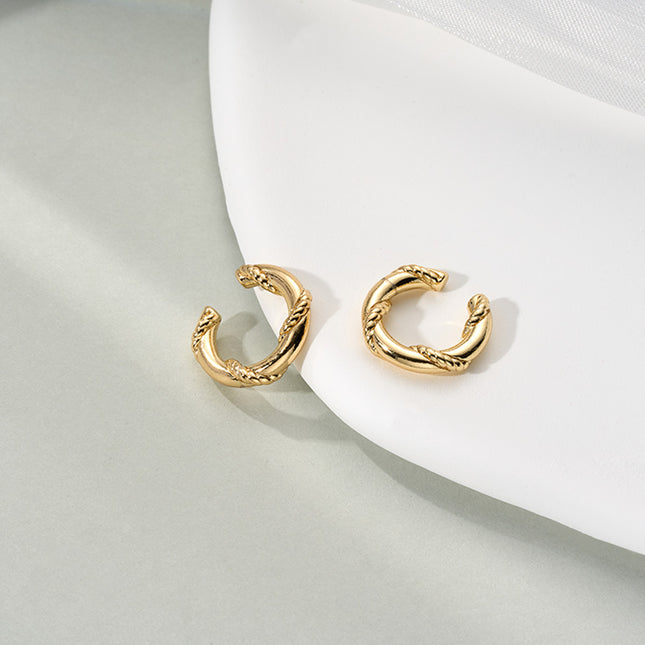 Aretes Earcuff De Estilo Trenzado Retro En C, Pendiente Chapado En Oro 14K