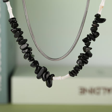 Cadena De Piedras Negras De Hilo Personalizada De Moda De Estilo Neutro