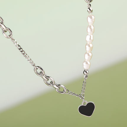 Collar Estilo De INS De Acero Inoxidable Con Colgante De Corazón Con Perlas De Moda