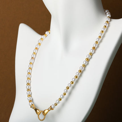 Collar De Perlas Y Bolas Con Colgante De Anillo Con Ambos Manos De Estilo Francés