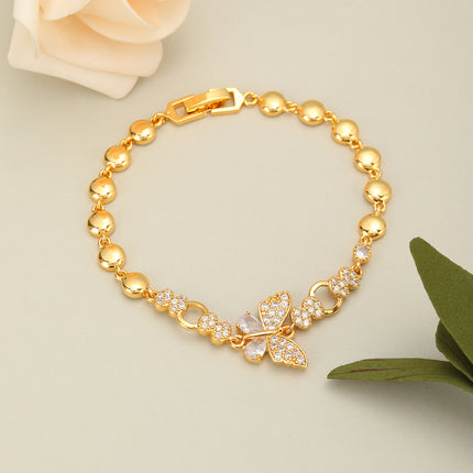 Pulsera De Cobre Con Mariposa Y Circonitas Cadena Diseño Elegante