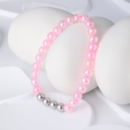 Pulsera De Acero Inoxidable Con Elegantes Cuentas De Cristal Rosa