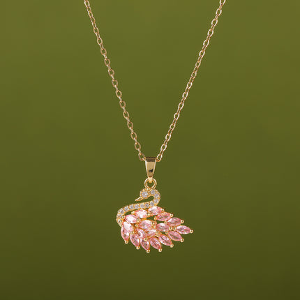 Collar Con Colgante De Cisne De Diamantes De Imitación Rosados De Cadena De Acero Inoxidable
