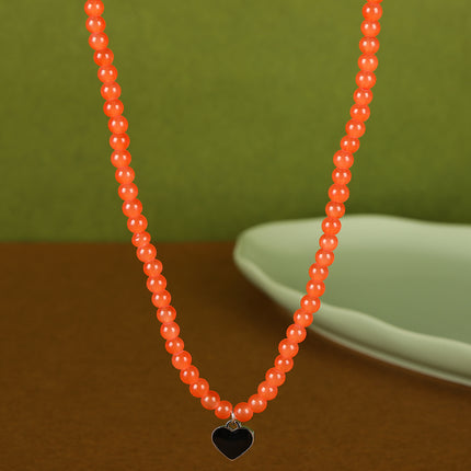 Collar De Cuentas De Vidrio Pequeño De Lujo Leve De Moda Con Colgante De Corazón
