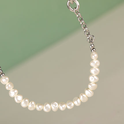 Collar Con Perlas De Cadena De Acero Inoxidable Con Hebilla De Anillo De Lujo Leve De Moda