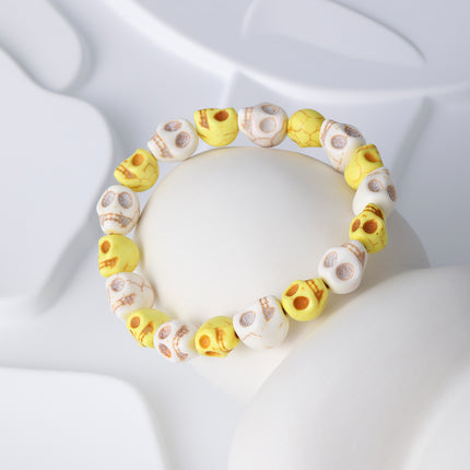 Pulseras De Cuentas Turquesa Calaveras Amarillas Y Blancas