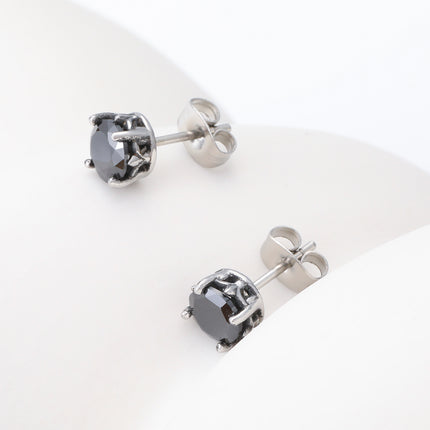 Pendientes Vintage Con Zirconia Negra Aretes Para Hombre De Acero Inoxidable