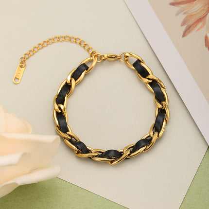 Pulsera Clásica De Cadena Con Hebilla De Piel, Elegante Y Duradera