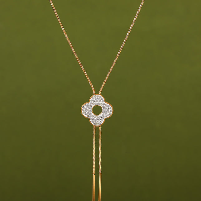 Collar De Tipo Corbata De Acero Inoxidable Con Colgante De Flor De Cuatro Hojas Con Borla