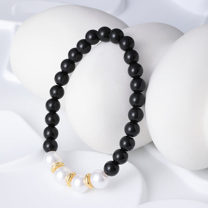 Pulsera De Cuentas Con Perlas Artificiales Y Acero Inoxidable