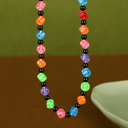 Collar De Cuentas Con Estilo De Dado Cuadrado Colorido De Moda Industrial Pesada