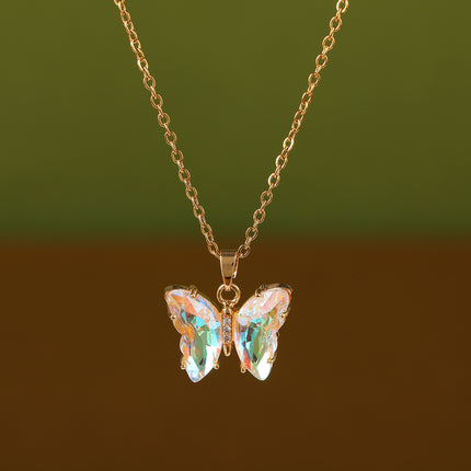 Collar Con Colgante De Mariposa De Acero Inoxidable De Moda De Colores Transparente