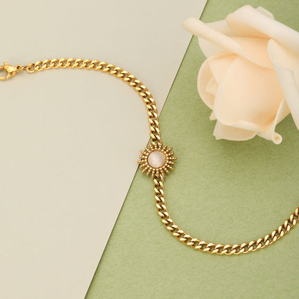 Pulsera De Cadena Acero Inoxidable Con Colgante De Sol Y Circonita