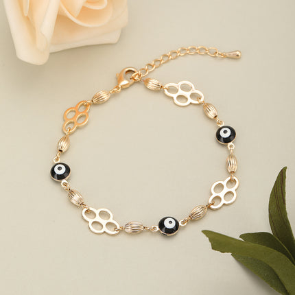 Pulsera De Cadena Con Ojo Negro Minimalista En Cobre, Diseño Elegante