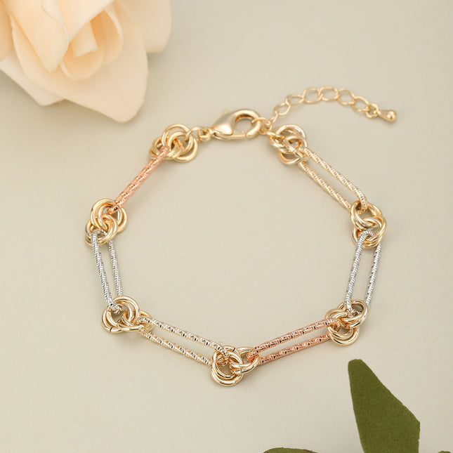 Pulsera Con Cadena De Rectángulos En Cobre, Diseño Elegante Para Mujer