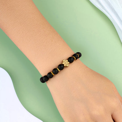 Pulsera De Cuentas Negras De Estilo Retro, Diseño Clásico