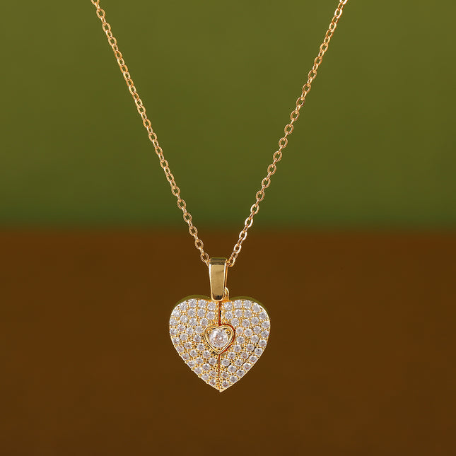 Collar Con Colgante De Circón De Corazón Abierta De Acero Inoxidable De Moda