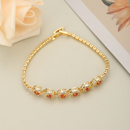 Pulsera De Cadena De Cobre Con Zirconias Blancas Y Rojas Elegante