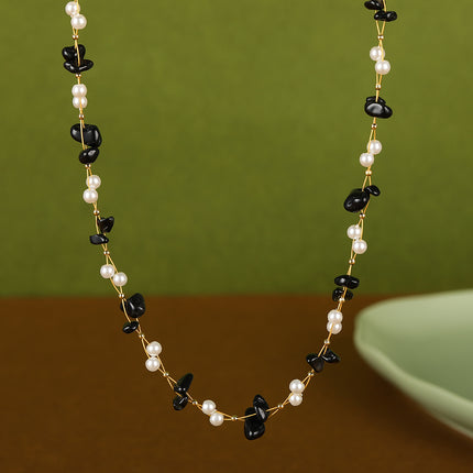 Collar De Piedras De Colores Con Cuentas De Moda Con Perlas De Cristal De Cadena De Acero Inoxidable