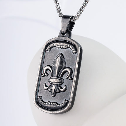 Collar Con Diseño Colgante De Escudo Cuadrado Vintage Para Hombre De Acero Inoxidable