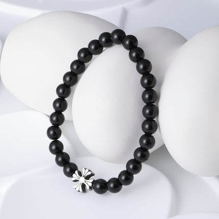 Pulsera Estilo Minimalista De Cuentas De Vidrio Negro Elegante