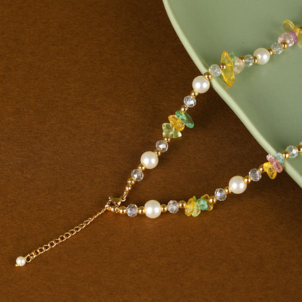 Collar De Piedras De Colores Con Cuentas De Moda Con Perlas De Cristal De Cadena De Acero Inoxidable