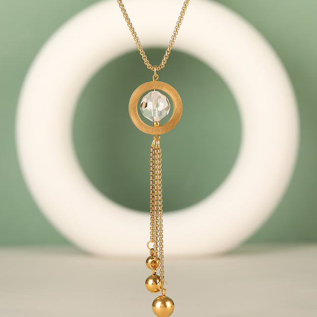 Collar Fresco De Tipo Corbata De Acero Inoxidable Con Anillo De Cristal Simple De Diamante De Imitación