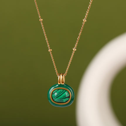 Collar Con Colgante De Piedra Natural Verde Vintage De Acero Inoxidable Chapado En Oro 14K